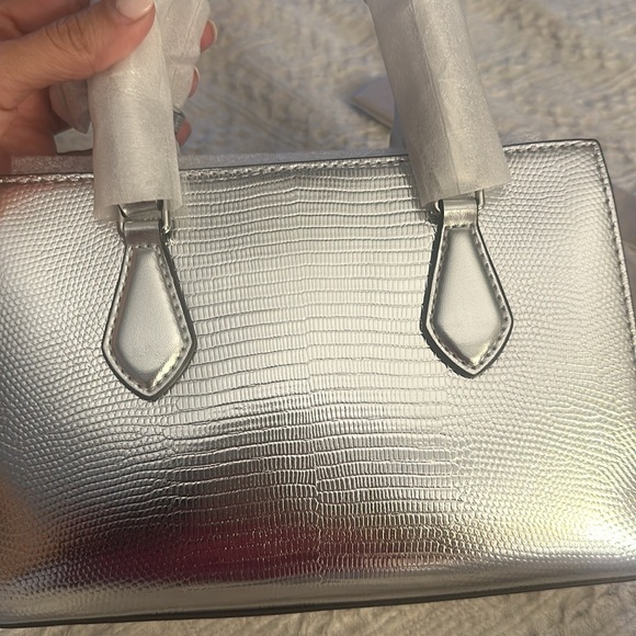 Michael Kors Sheila Vegan Leather Satchel Crossbody Bag - Silver - Picture 3 of 5